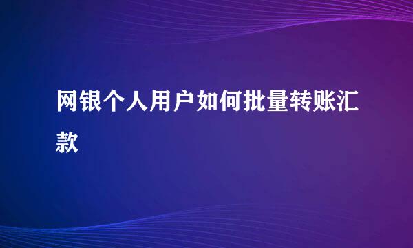 网银个人用户如何批量转账汇款