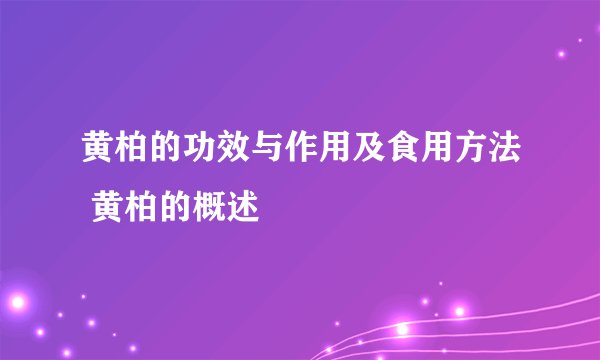 黄柏的功效与作用及食用方法 黄柏的概述