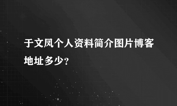 于文凤个人资料简介图片博客地址多少？