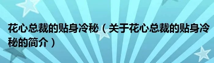 花心总裁的贴身冷秘（关于花心总裁的贴身冷秘的简介）