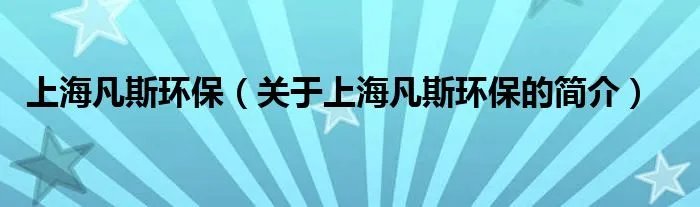 上海凡斯环保（关于上海凡斯环保的简介）