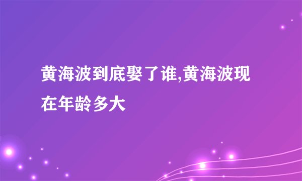 黄海波到底娶了谁,黄海波现在年龄多大