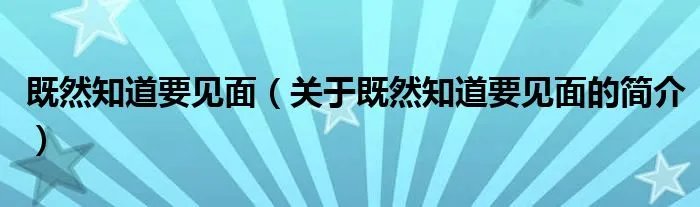 既然知道要见面（关于既然知道要见面的简介）