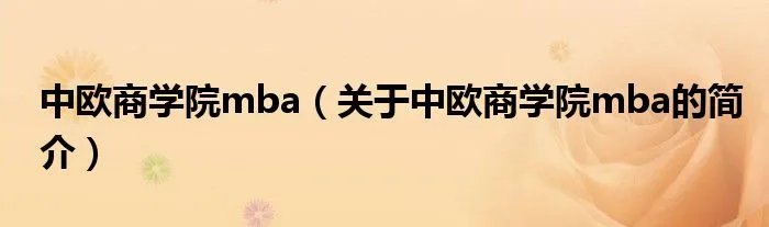 中欧商学院mba（关于中欧商学院mba的简介）