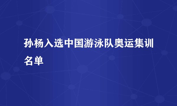 孙杨入选中国游泳队奥运集训名单