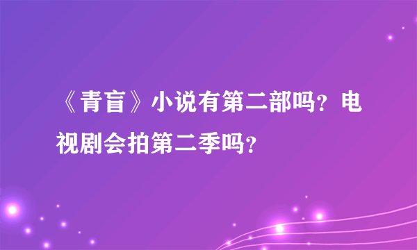 《青盲》小说有第二部吗？电视剧会拍第二季吗？