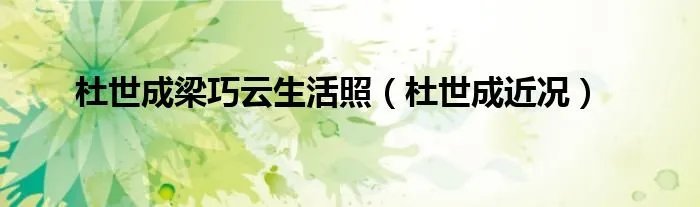 杜世成梁巧云生活照（杜世成近况）
