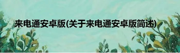 来电通安卓版(关于来电通安卓版简述)