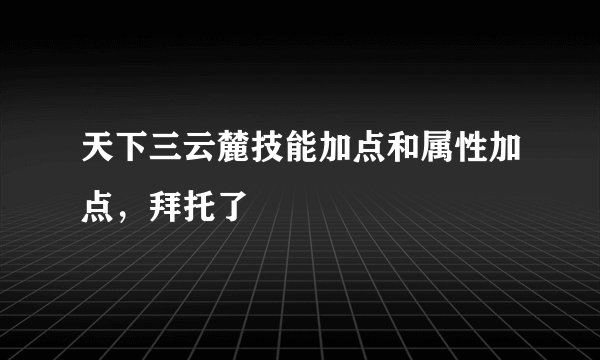 天下三云麓技能加点和属性加点，拜托了