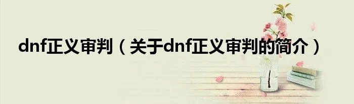 dnf正义审判(关于dnf正义审判的简介)
