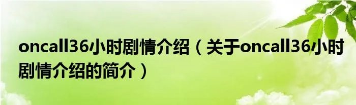 oncall36小时剧情介绍（关于oncall36小时剧情介绍的简介）