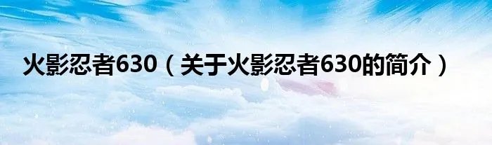 火影忍者630(关于火影忍者630的简介)