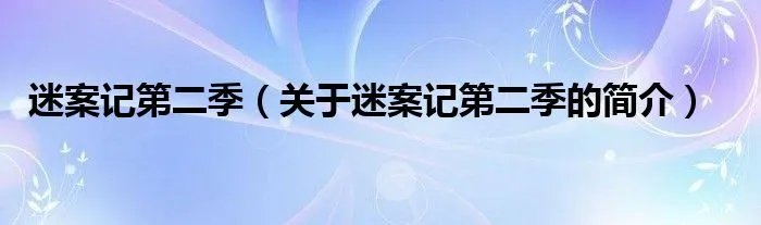 迷案记第二季（关于迷案记第二季的简介）