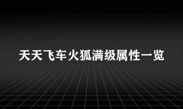 天天飞车火狐满级属性一览
