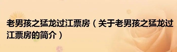 老男孩之猛龙过江票房(关于老男孩之猛龙过江票房的简介)