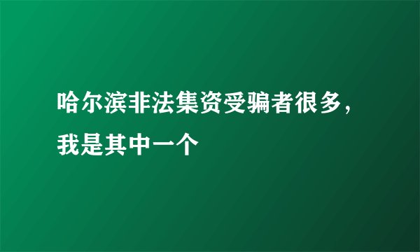 哈尔滨非法集资受骗者很多，我是其中一个