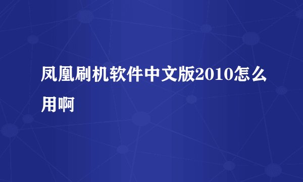 凤凰刷机软件中文版2010怎么用啊