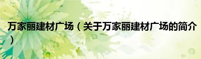 万家丽建材广场（关于万家丽建材广场的简介）