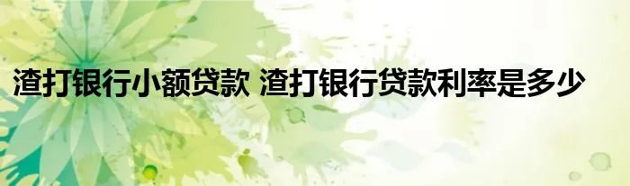 渣打银行小额贷款 渣打银行贷款利率是多少