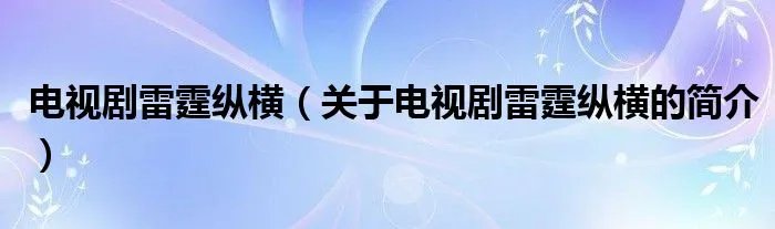 电视剧雷霆纵横（关于电视剧雷霆纵横的简介）