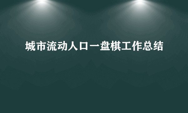 城市流动人口一盘棋工作总结