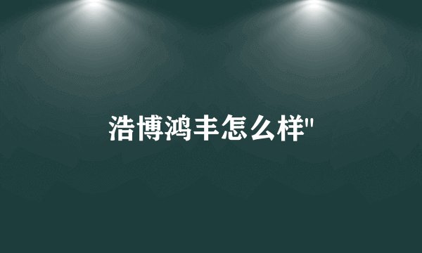 浩博鸿丰怎么样