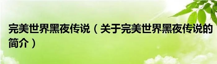 完美世界黑夜传说（关于完美世界黑夜传说的简介）