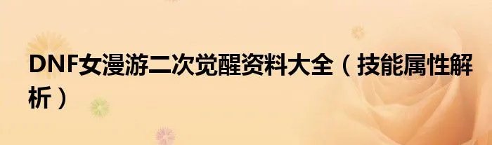DNF女漫游二次觉醒资料大全（技能属性解析）
