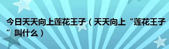 今日天天向上莲花王子（天天向上“莲花王子”叫什么）