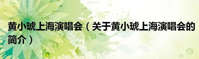 黄小琥上海演唱会(关于黄小琥上海演唱会的简介)