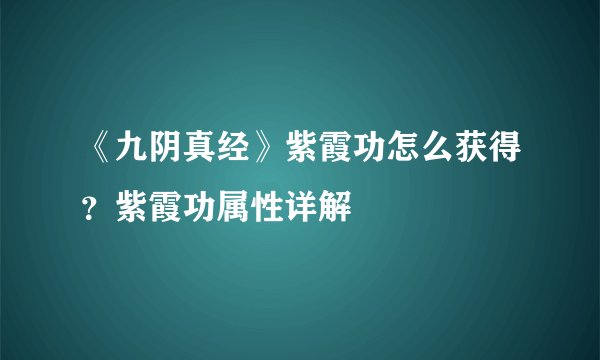 《九阴真经》紫霞功怎么获得？紫霞功属性详解