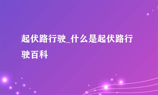 起伏路行驶_什么是起伏路行驶百科