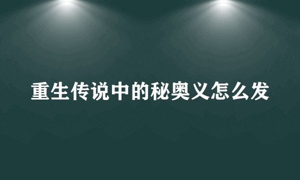 重生传说中的秘奥义怎么发