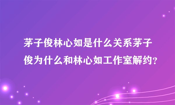 茅子俊林心如是什么关系茅子俊为什么和林心如工作室解约?