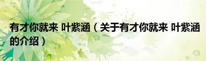 有才你就来 叶紫涵（关于有才你就来 叶紫涵的介绍）