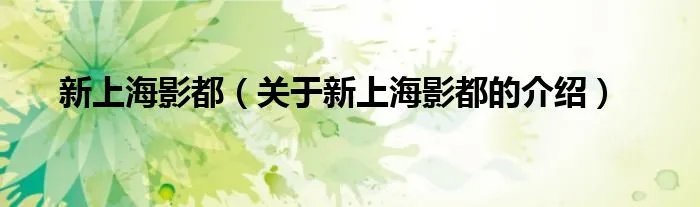 新上海影都（关于新上海影都的介绍）