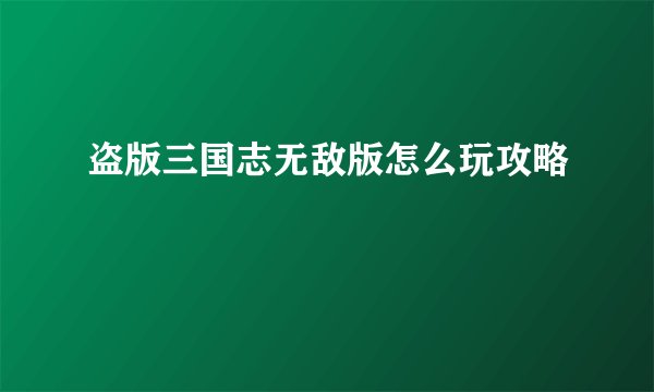盗版三国志无敌版怎么玩攻略