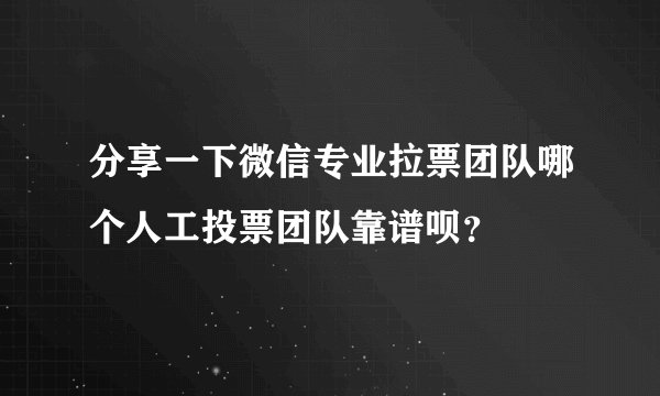 分享一下微信专业拉票团队哪个人工投票团队靠谱呗?