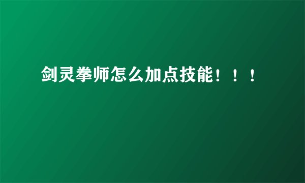 剑灵拳师怎么加点技能！！！
