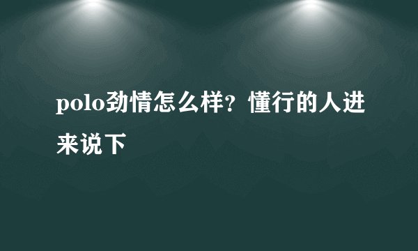 polo劲情怎么样？懂行的人进来说下