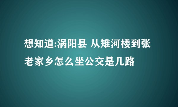 想知道:涡阳县 从雉河楼到张老家乡怎么坐公交是几路