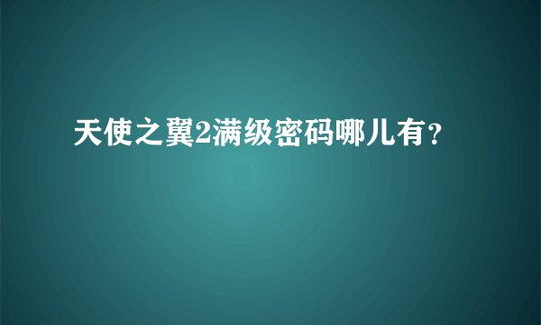 天使之翼2满级密码哪儿有？