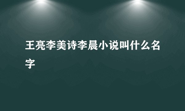 王亮李美诗李晨小说叫什么名字