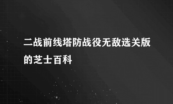 二战前线塔防战役无敌选关版的芝士百科