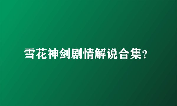 雪花神剑剧情解说合集？