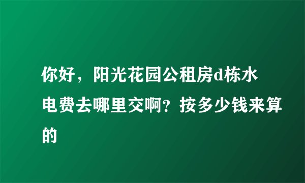 你好，阳光花园公租房d栋水电费去哪里交啊？按多少钱来算的