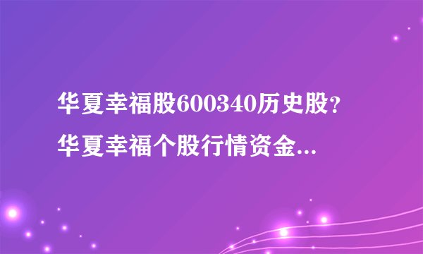 华夏幸福股600340历史股？华夏幸福个股行情资金流向？华夏幸福今日大跌为何？