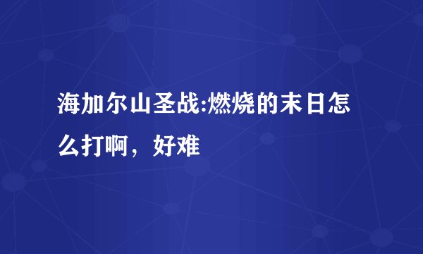海加尔山圣战:燃烧的末日怎么打啊，好难