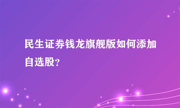民生证券钱龙旗舰版如何添加自选股？