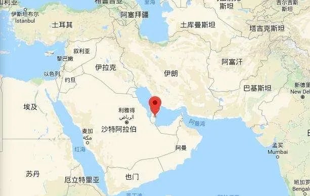 世界地图卡塔尔位置？